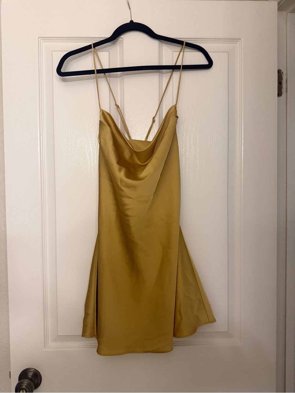 Sage Gold Satin Cowl Neck Mini Dress